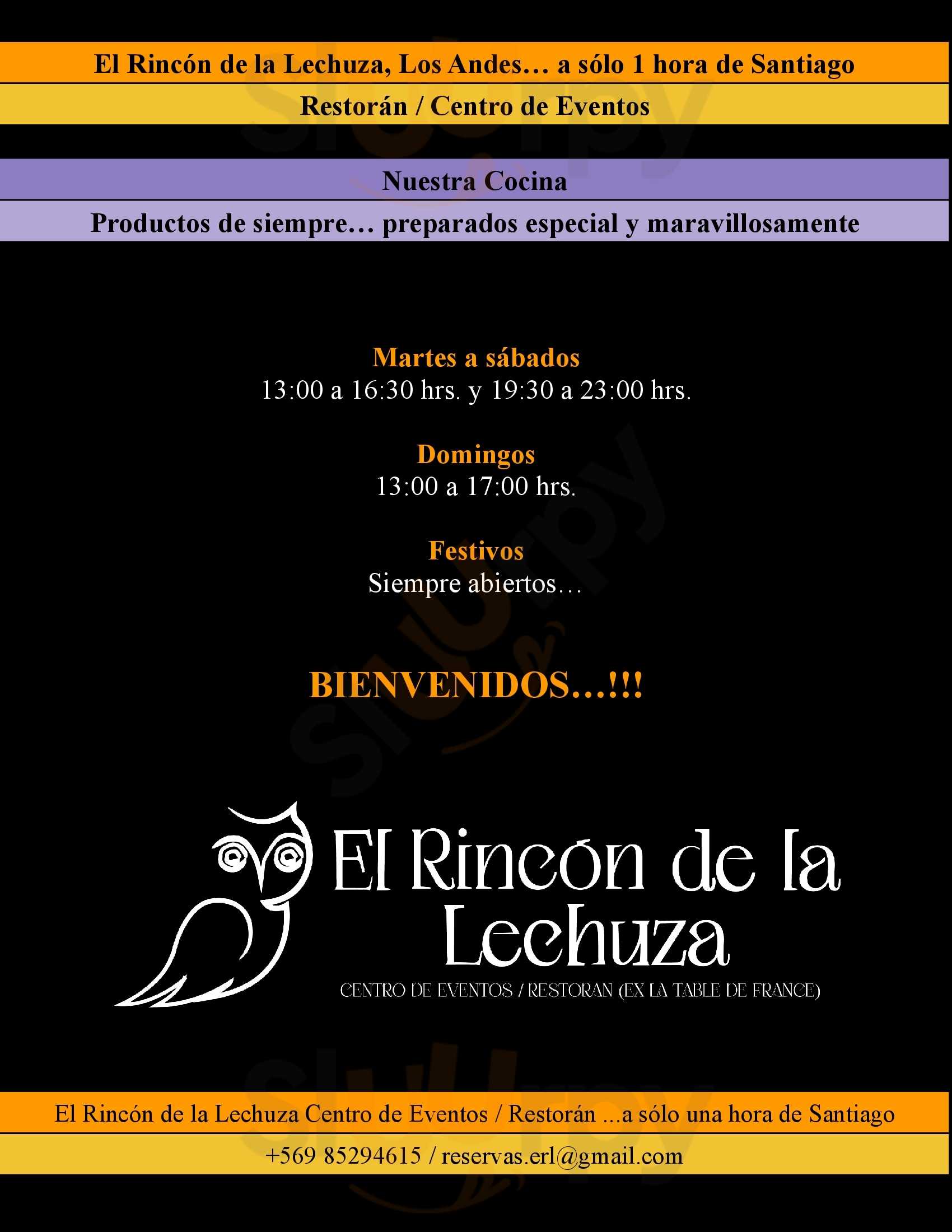 El Rincón De La Lechuza, Restorán - Centro De Eventos Los Andes Menu - 1