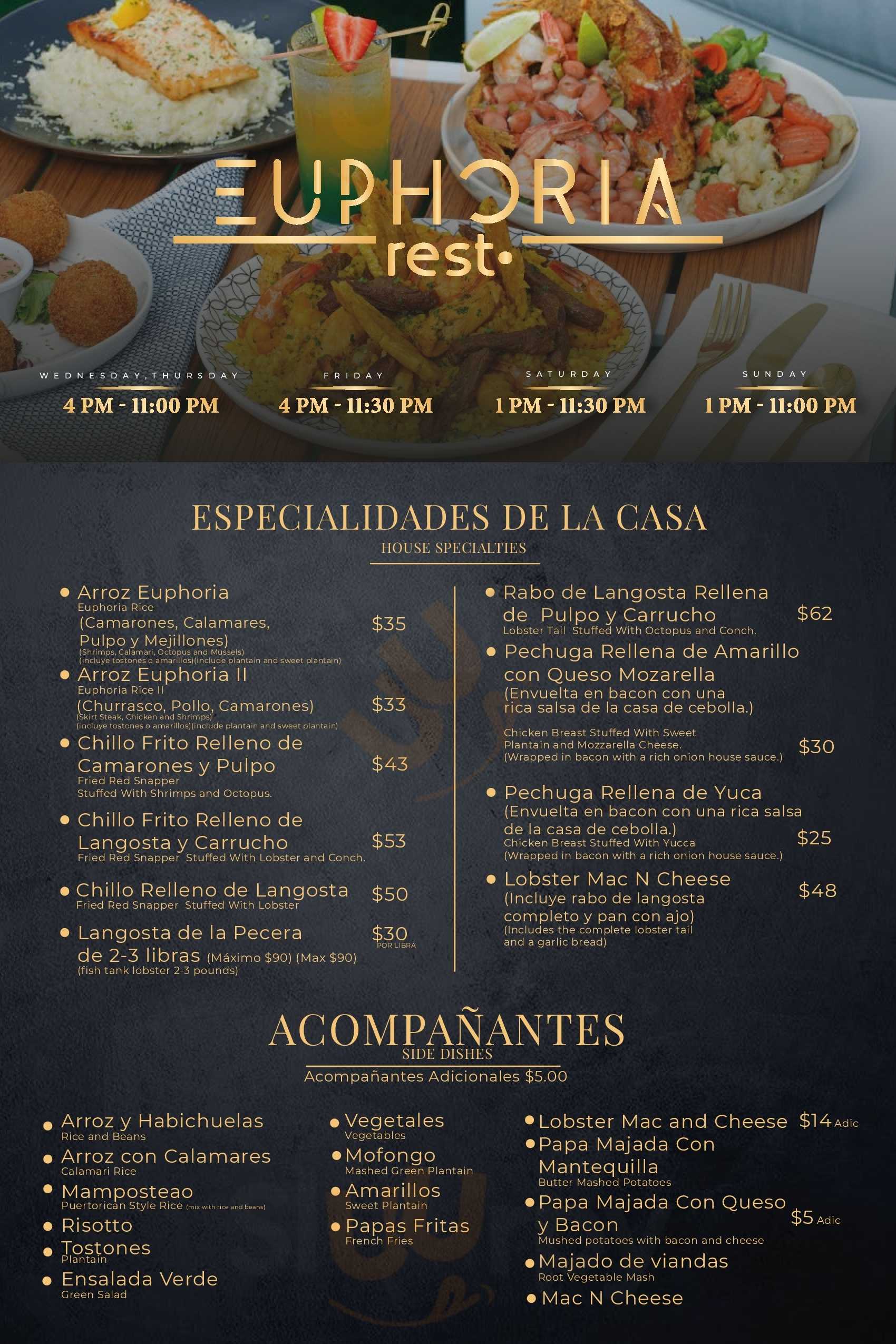 Euphoria Restaurant menù, Isla Verde - Main Menu | Sluurpy