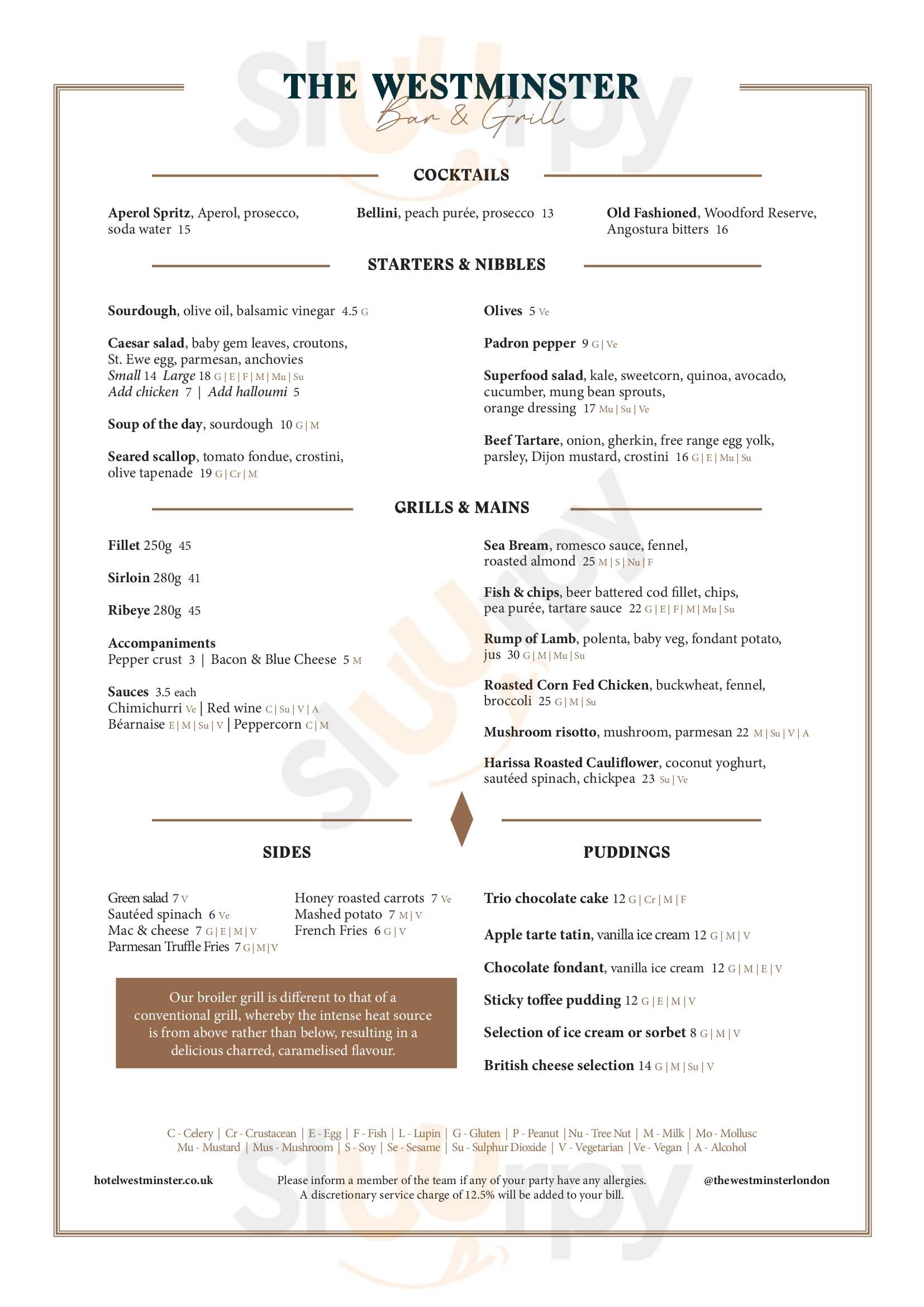 The Westminster Bar & Grill London Menu - 1