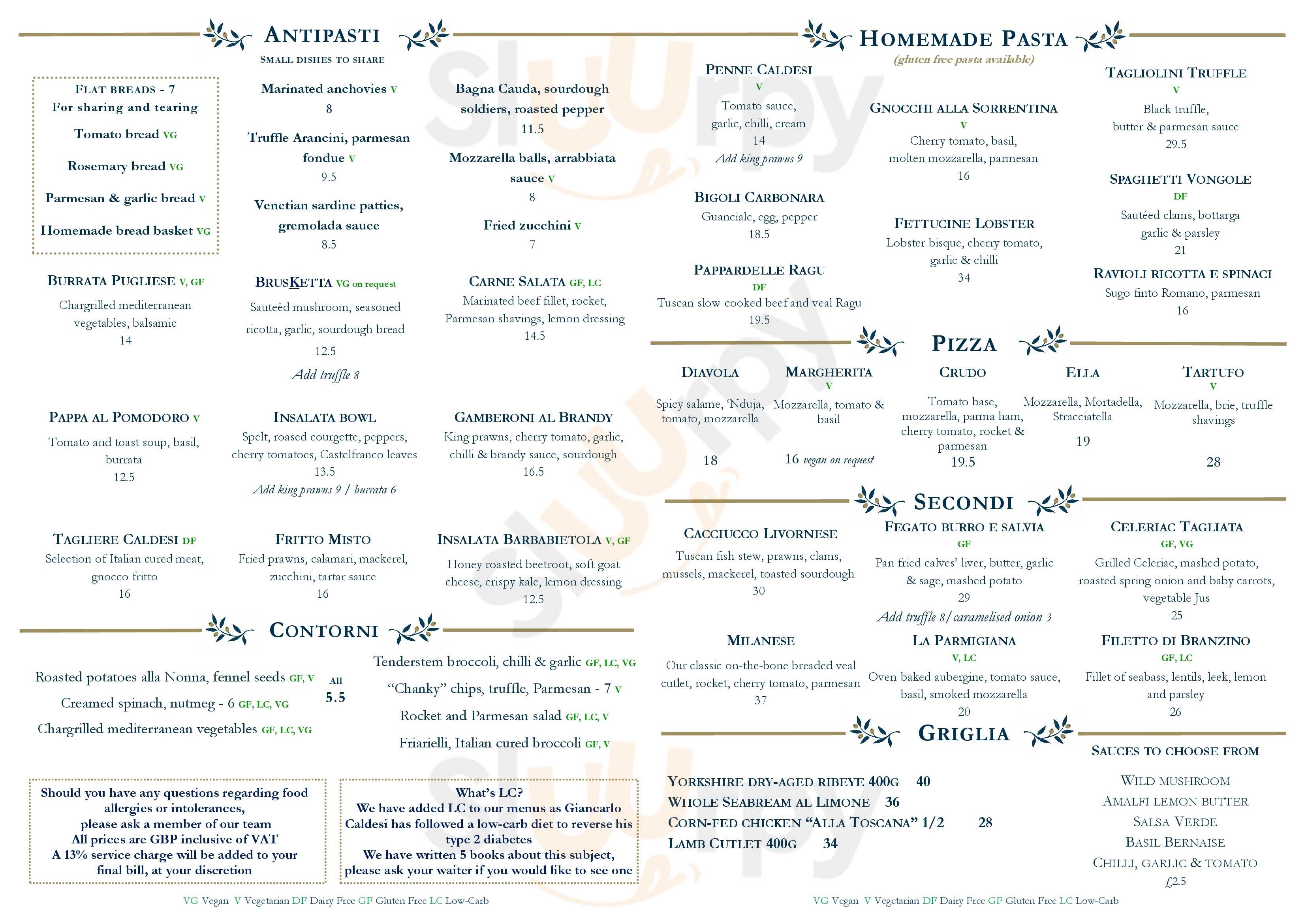 Main Menu - Caldesi In Belsize