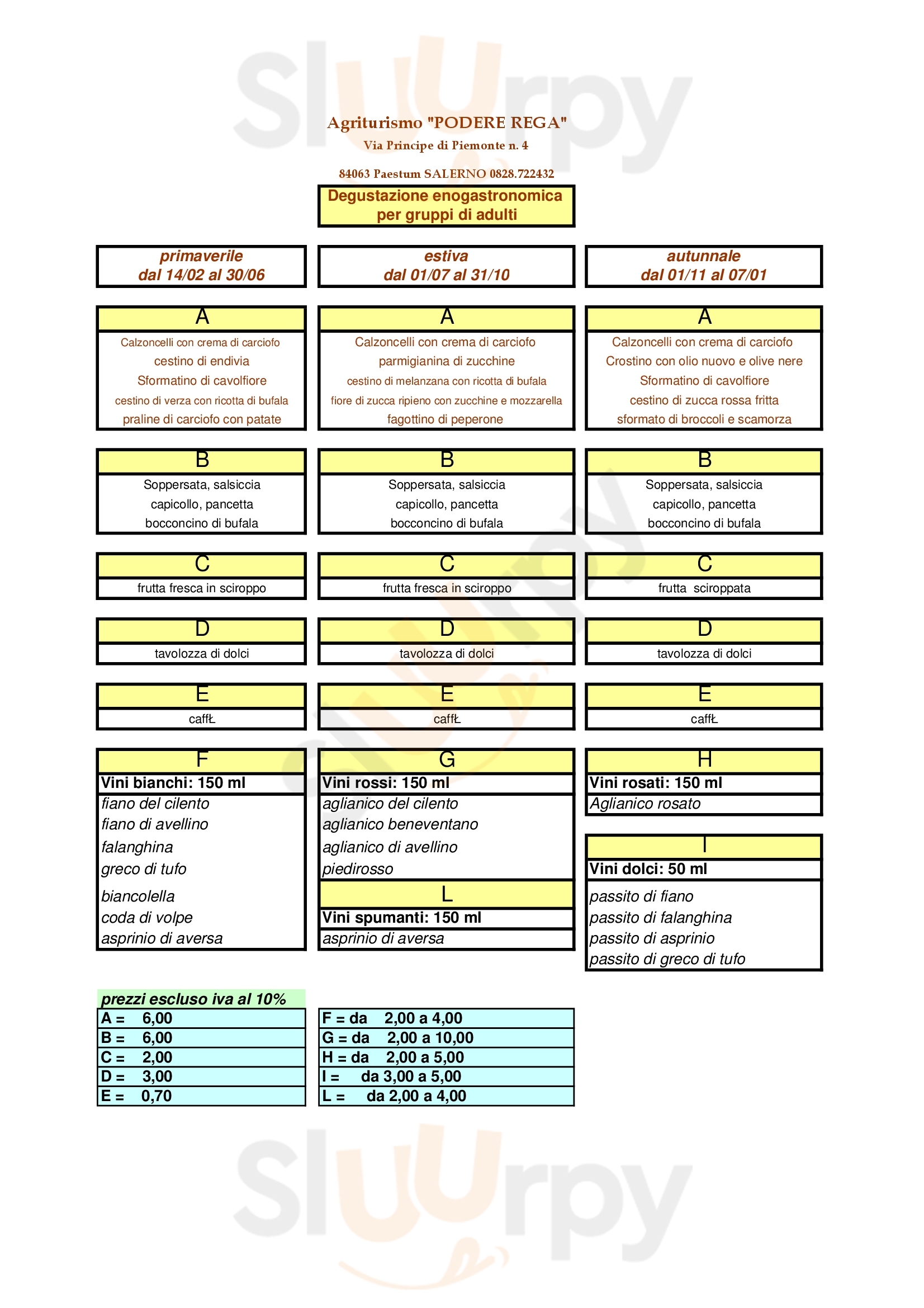 Podere Rega Paestum Menu - 1